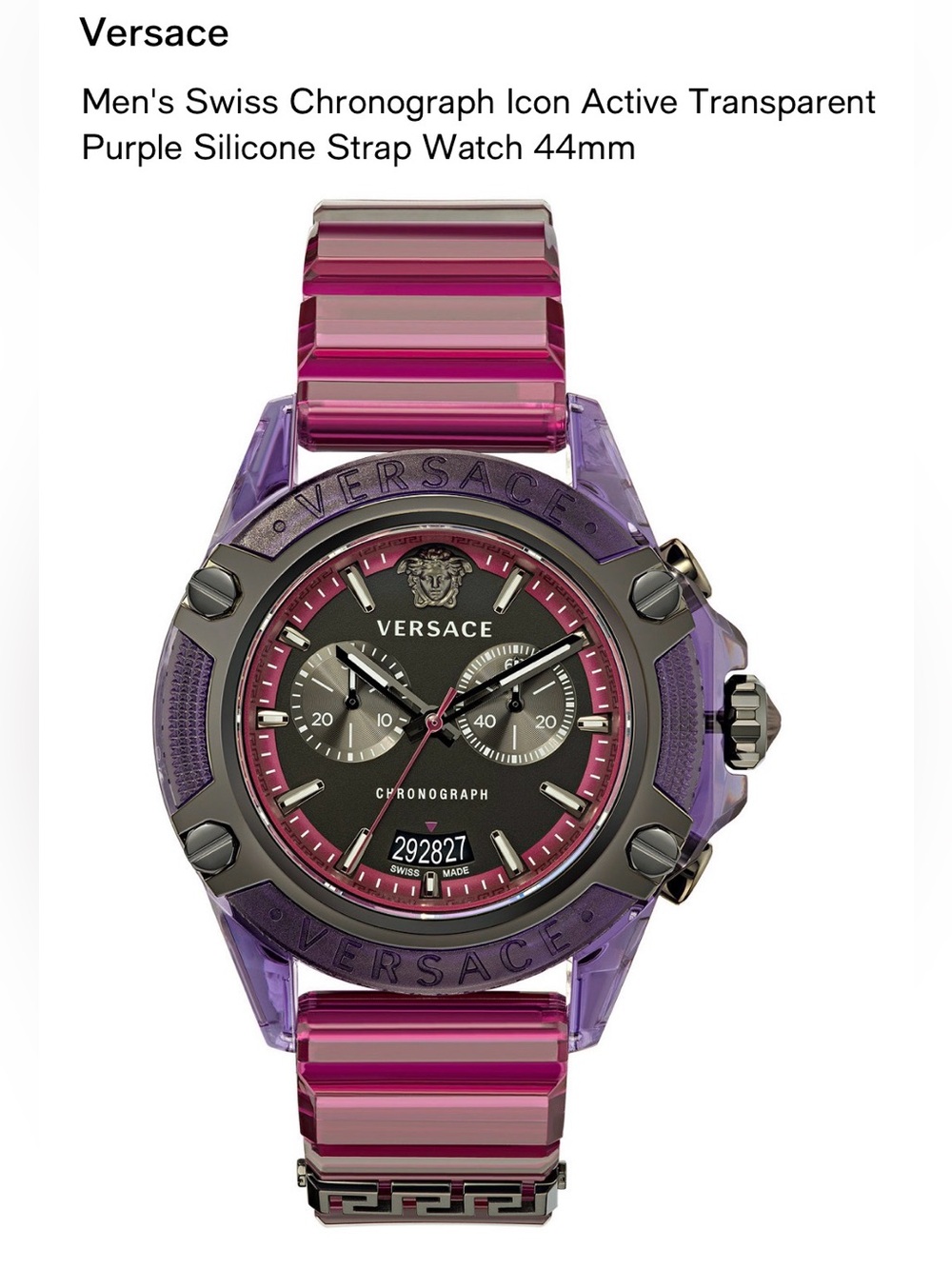 Versace Men's Purple Chronograph Silicone Strap Watch